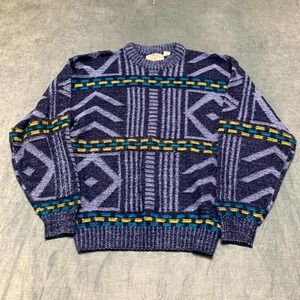 Vintage Saturdays Sweater Mens Medium Blue Aztec Print Knit Streetwear Retro